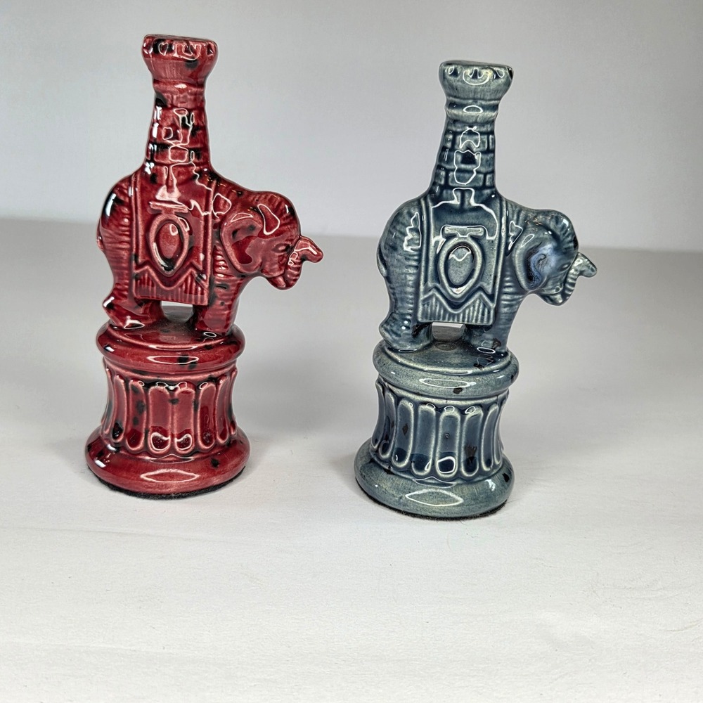 Elephant Ceramic Figurines Chess Red Blue Miniature - Picture 2 of 5